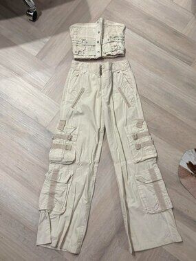 Collusion Asos Cargo Cream and White Corset Bustier and Cargo Pant Set